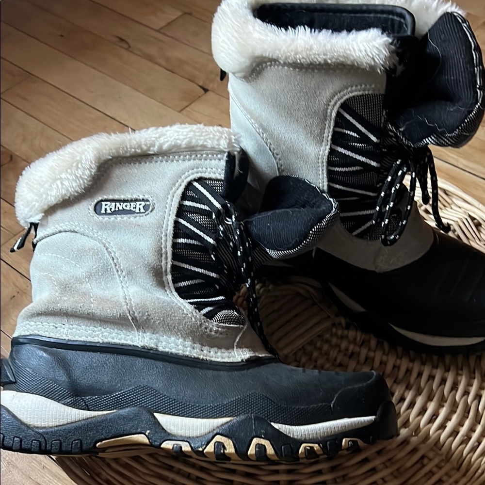 Ranger Winter Snow Boots Women's Size 7 Gray / Black Faux Fur Thermolite Lined